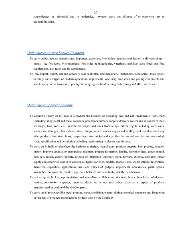 Format Of Main Object Clause of Various Types of Companies as Per