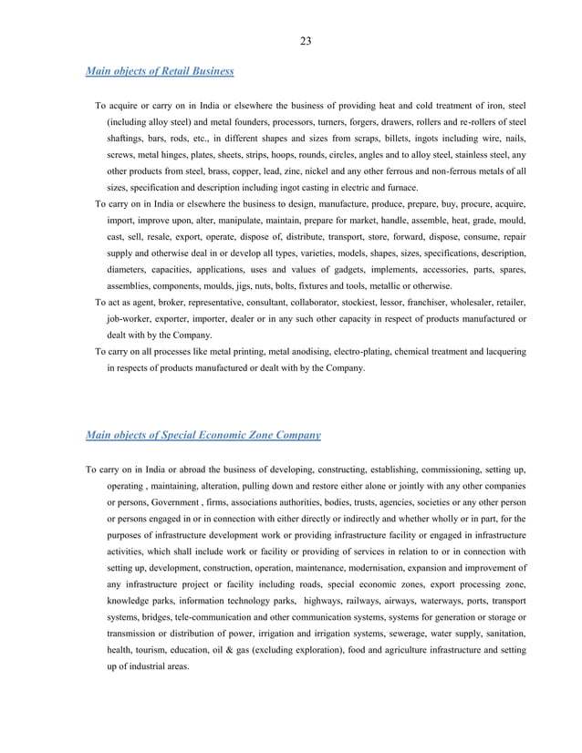 Format Of Main Object Clause of Various Types of Companies as Per