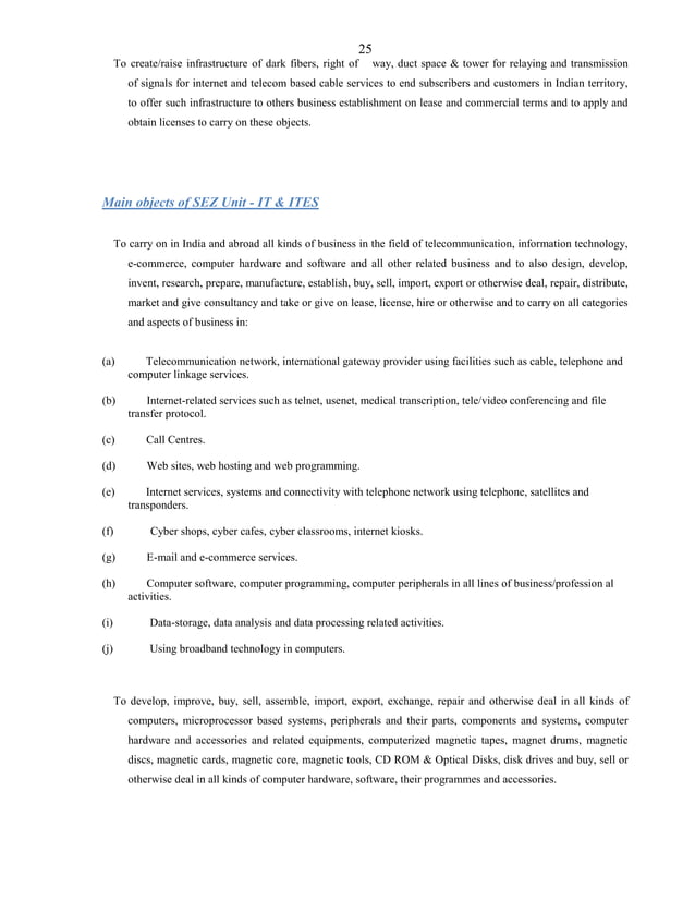 Format Of Main Object Clause of Various Types of Companies as Per