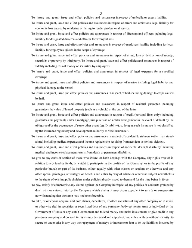 Format Of Main Object Clause of Various Types of Companies as Per