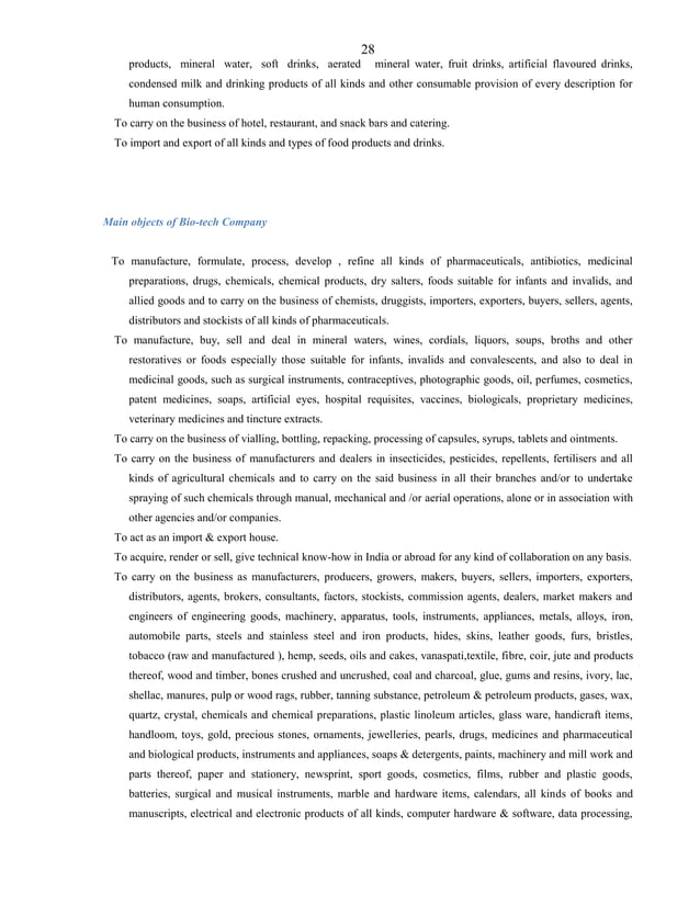 Format Of Main Object Clause of Various Types of Companies as Per