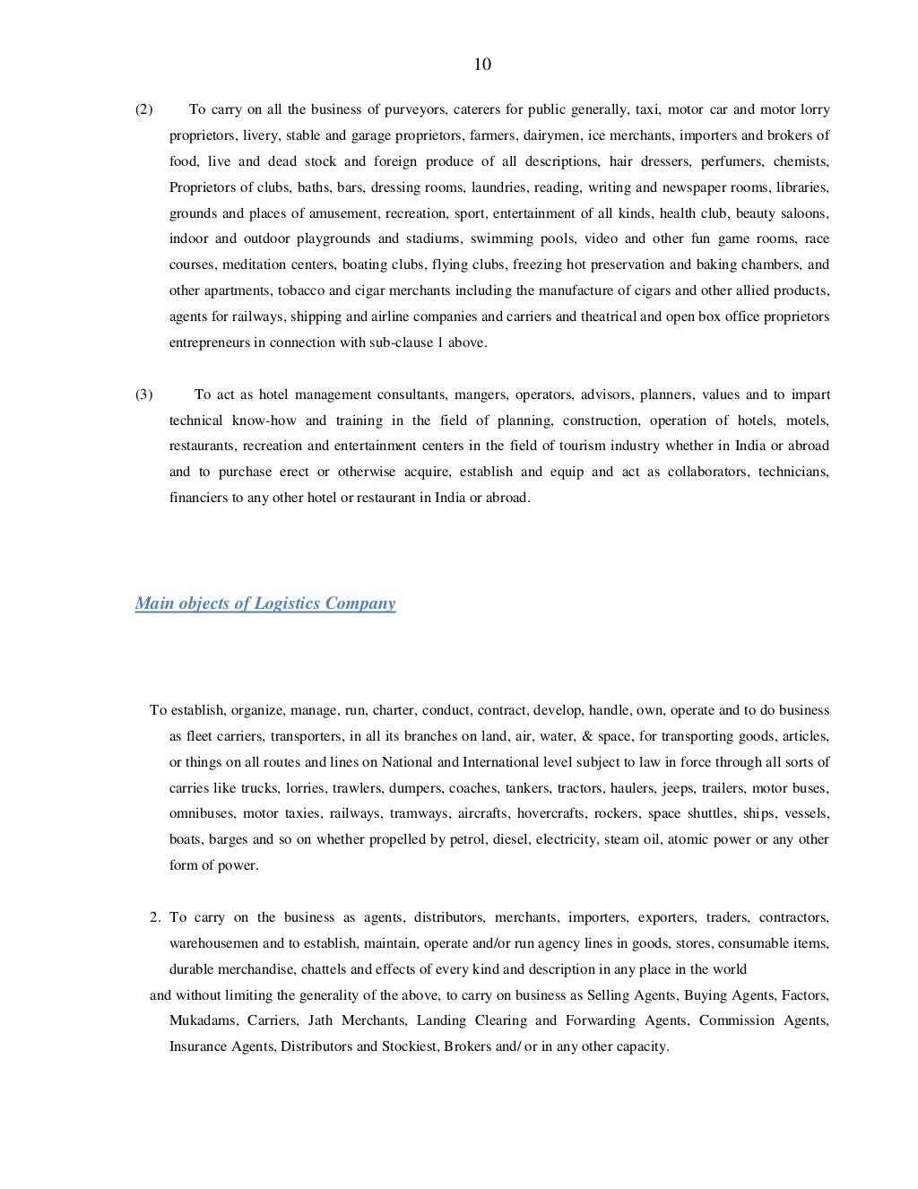 Format Of Main Object Clause of Various Types of Companies as Per Com…