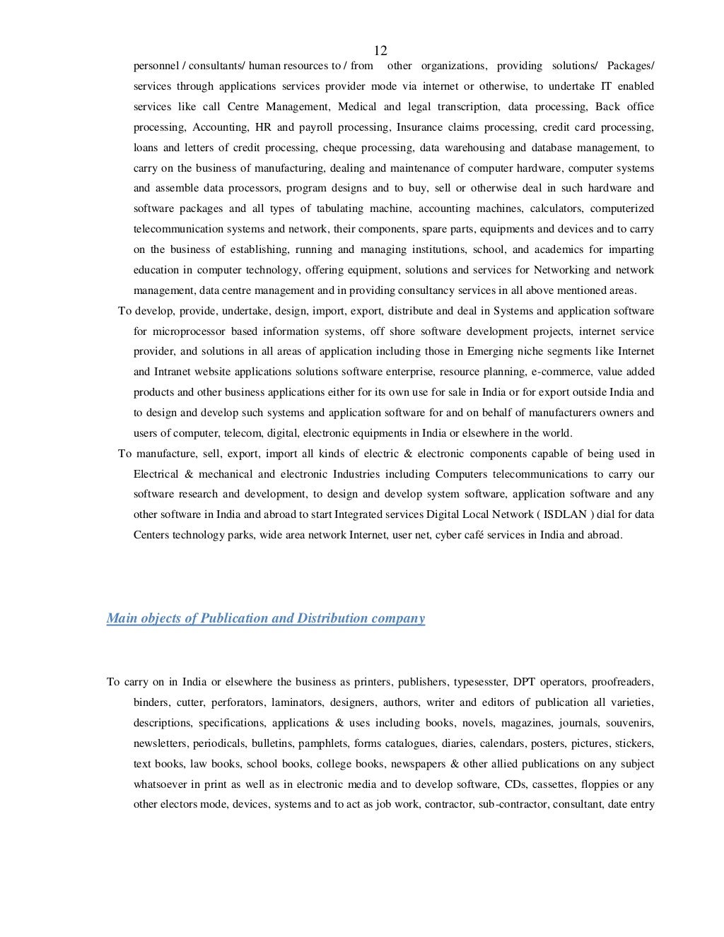 Format Of Main Object Clause of Various Types of Companies as Per Com…