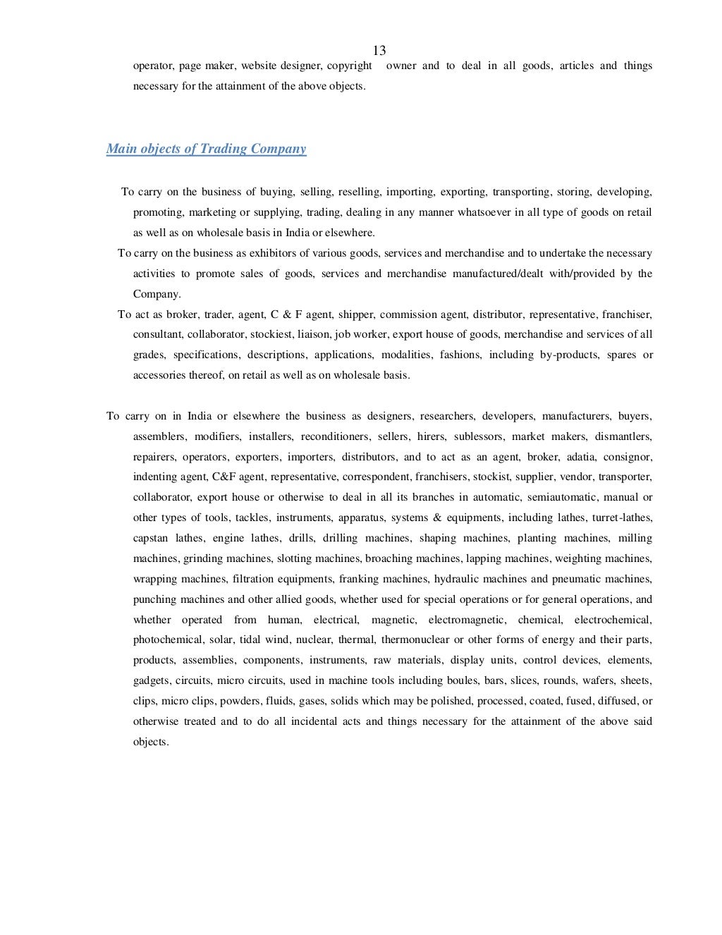 Format Of Main Object Clause of Various Types of Companies as Per Com…