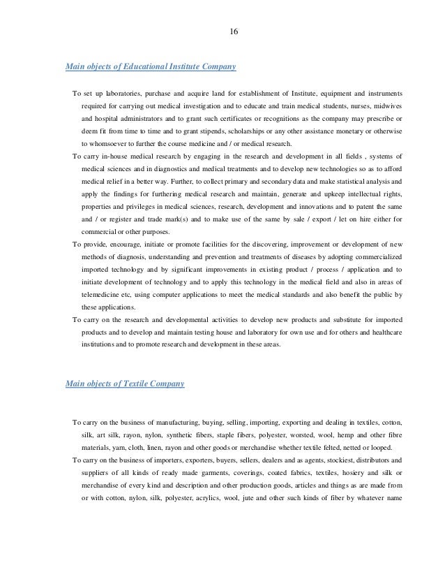 Format Of Main Object Clause of Various Types of Companies as Per Com…