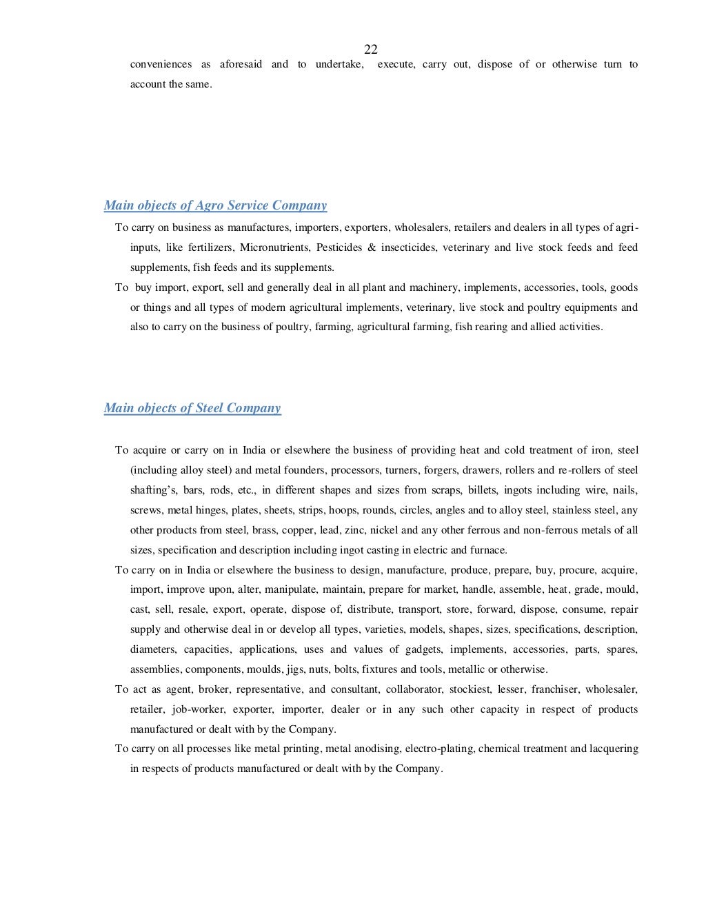 Format Of Main Object Clause of Various Types of Companies as Per Com…