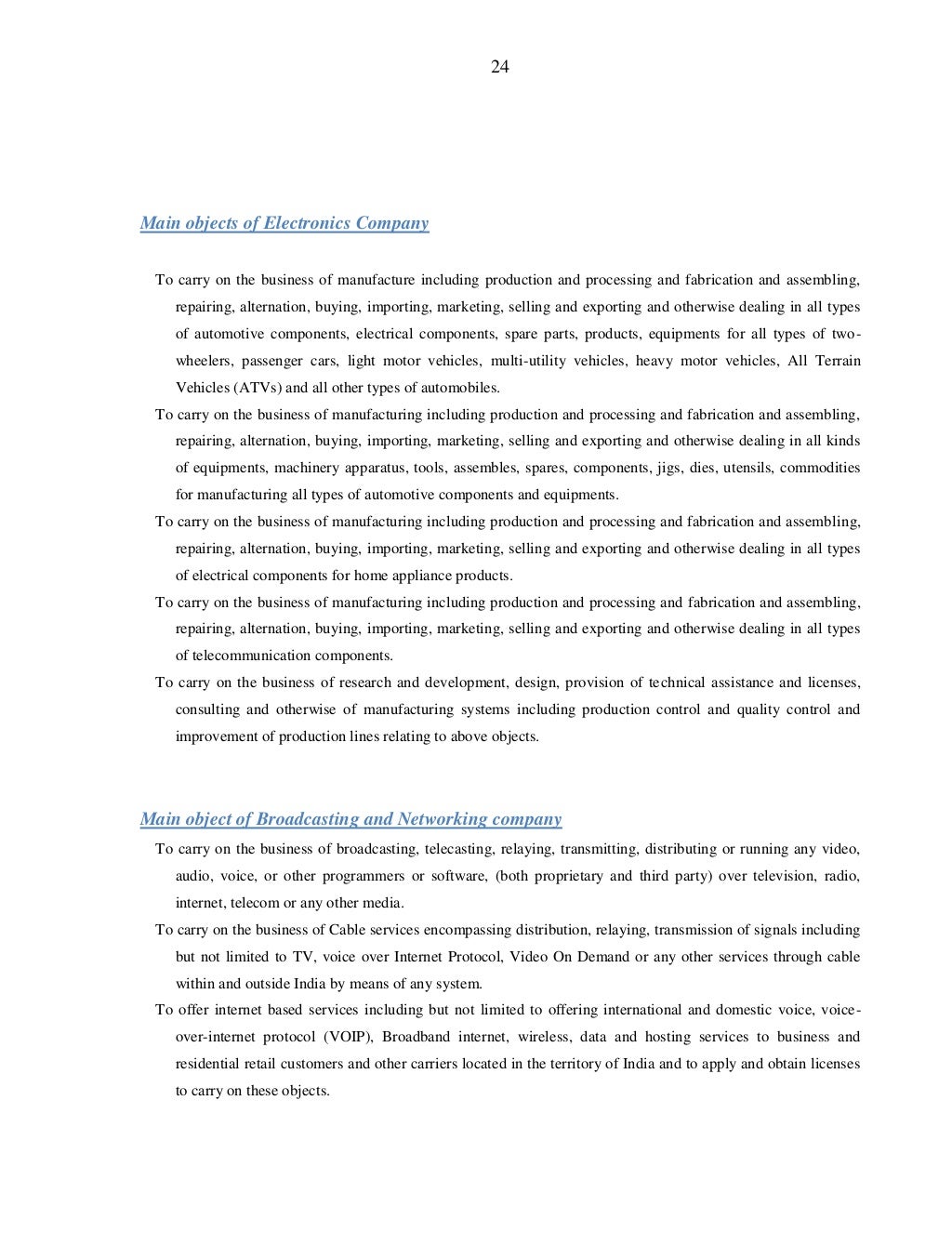 Format Of Main Object Clause of Various Types of Companies as Per Com…