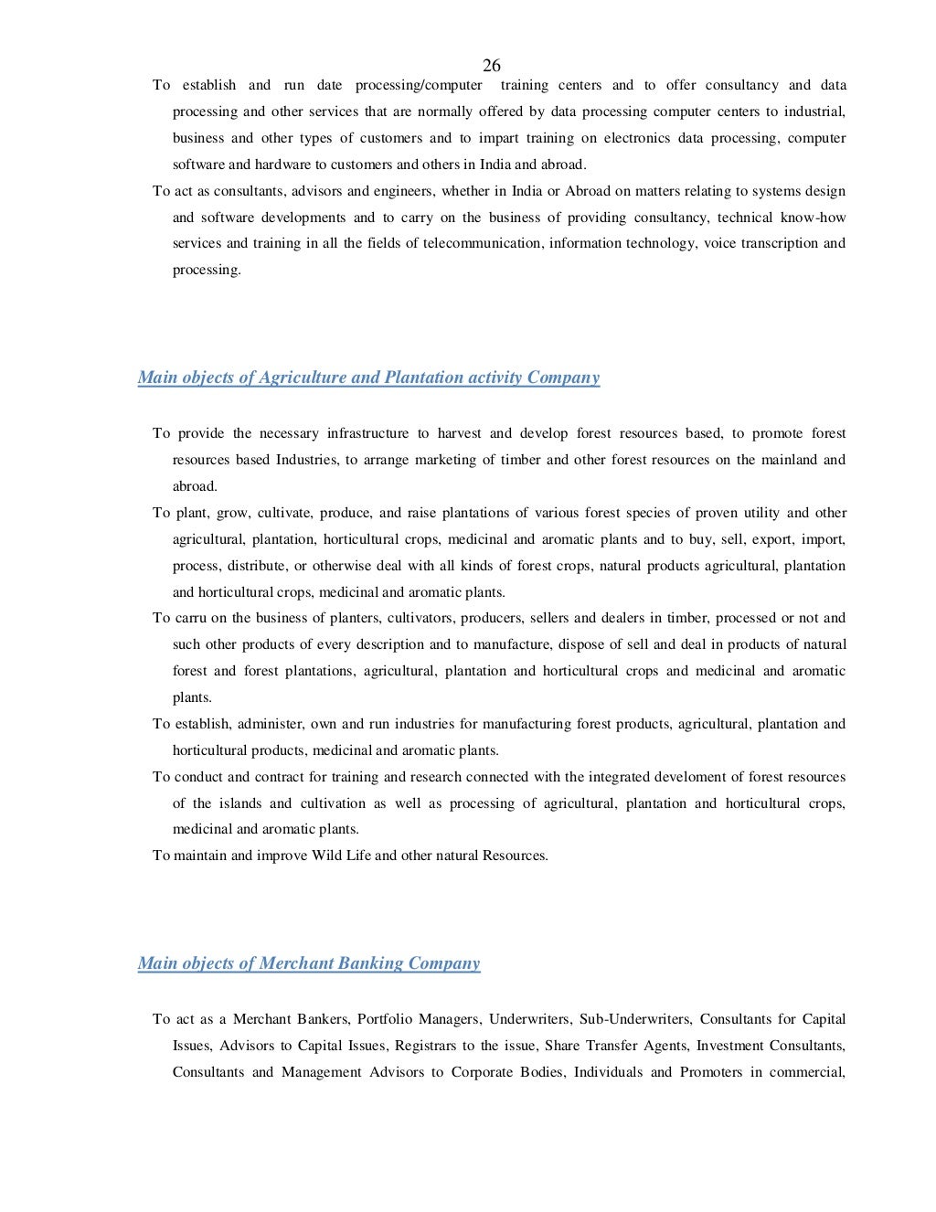 Format Of Main Object Clause of Various Types of Companies as Per Com…