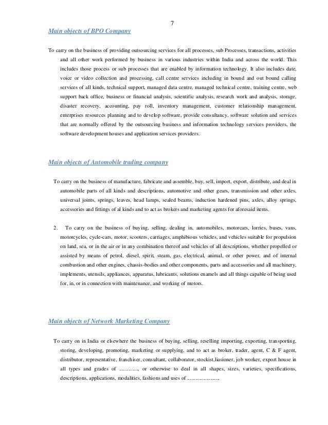 Format Of Main Object Clause of Various Types of Companies as Per Com…