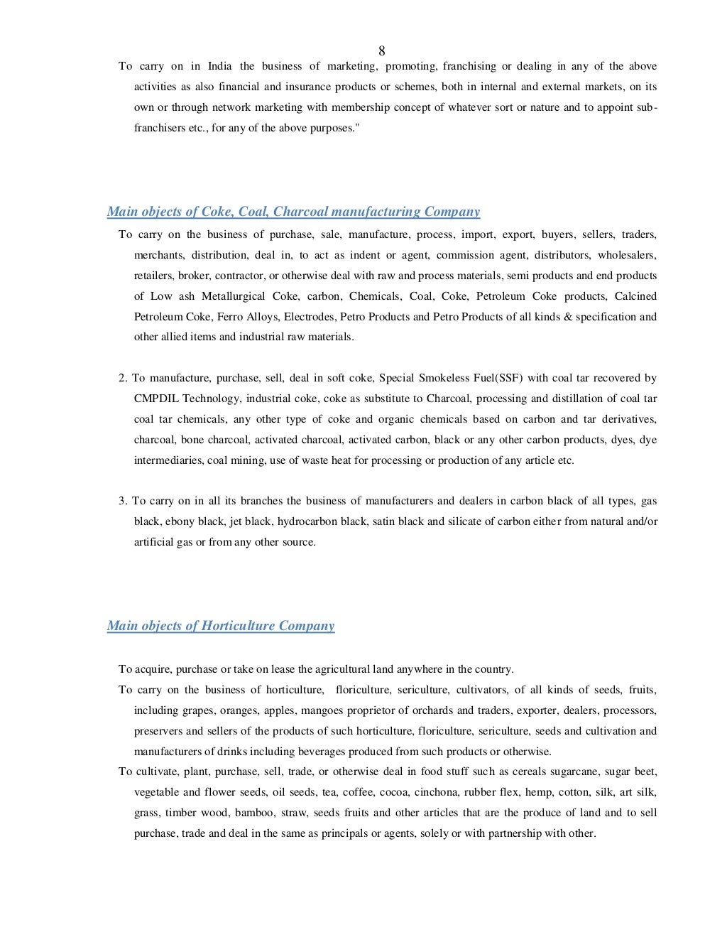 Format Of Main Object Clause of Various Types of Companies as Per Com…