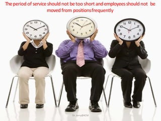 Theperiodof serviceshouldnot betoo short andemployeesshouldnot be
movedfrom positionsfrequently
Dr. Jerry@KCM
 