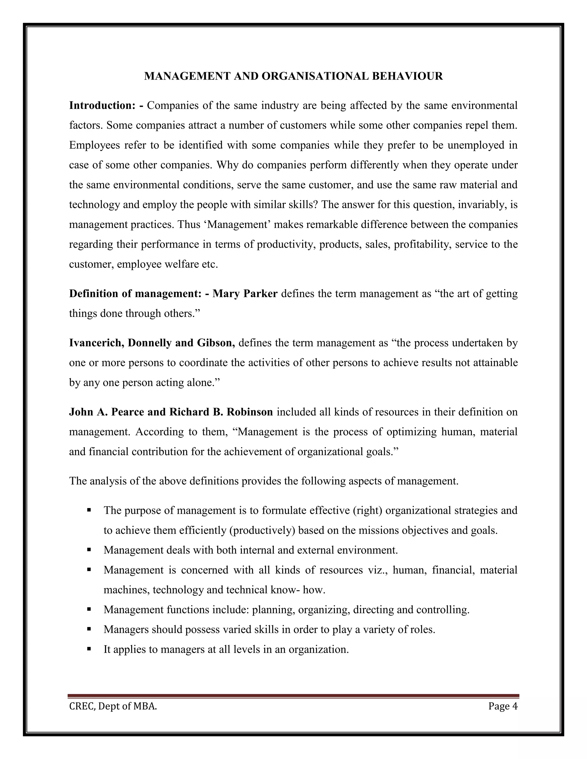 Managment and organisational behaviour | PDF