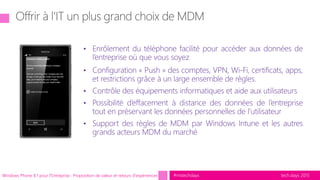 tech.days 2015
#mstechdays
Windows Phone 8.1 pour l'Entreprise : Proposition de valeur et retours d'expériences
 