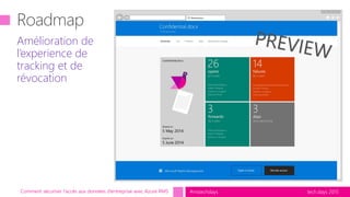 tech.days 2015#mstechdays
Amélioration de
l’experience de
tracking et de
révocation
Comment sécuriser l’accès aux données d’entreprise avec Azure RMS
 