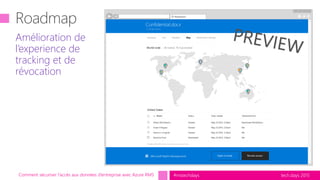 tech.days 2015#mstechdaysComment sécuriser l’accès aux données d’entreprise avec Azure RMS
Amélioration de
l’experience de
tracking et de
révocation
 
