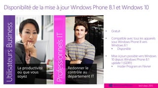 tech.days 2015#mstechdays
Disponibilité de la mise à jour Windows Phone 8.1 et Windows 10
 