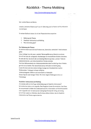 Rückblick - Thema Mobbing
http://antimobbingtag.blog.de/
Seite 5 von 6
http://antimobbingtag.blog.de/