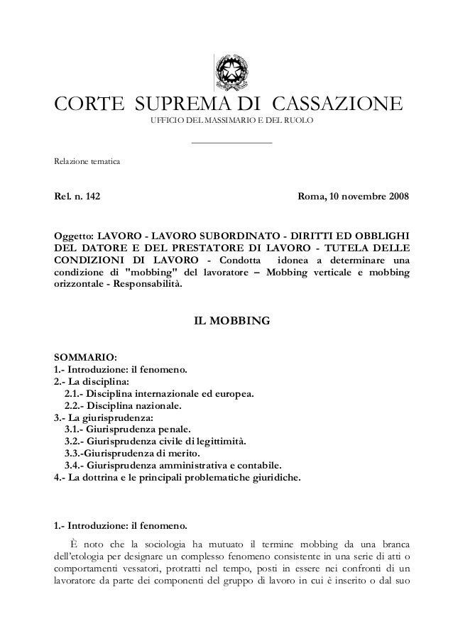 Corte Suprema Di Cassazione Relazione Tematica Tutela Delle Condiz