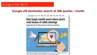 #2 Age of the “BIG 5”
Google still dominates search at 30B queries / month.
 