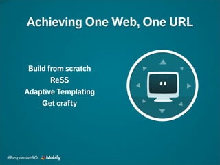 Achieving One Web, One URL
Build from scratch
ReSS
Adaptive Templating
Get crafty
#ResponsiveROI
 
