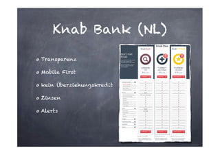 Knab Bank (NL)
Transparenz
Mobile First
kein Überziehungskredit
Zinsen
Alerts

 