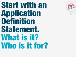 Start with an
Application
Deﬁnition
Statement.
What is it?
Who is it for?

 