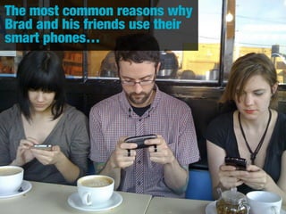 The most common reasons why
Brad and his friends use their
smart phones…

 