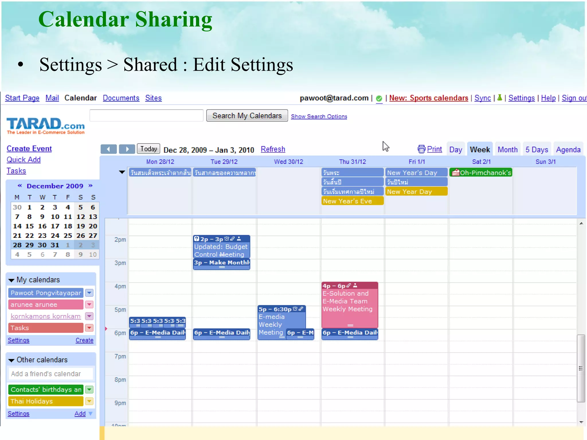 Calendar Sharing  Settings > Shared : Edit Settings 