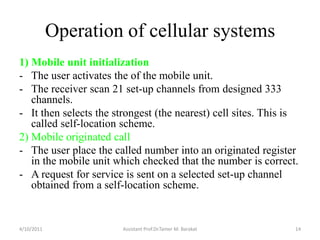 Operation of cellular systems
1) Mobile unit initialization
- The user activates the of the mobile unit.
- The receiver sc...