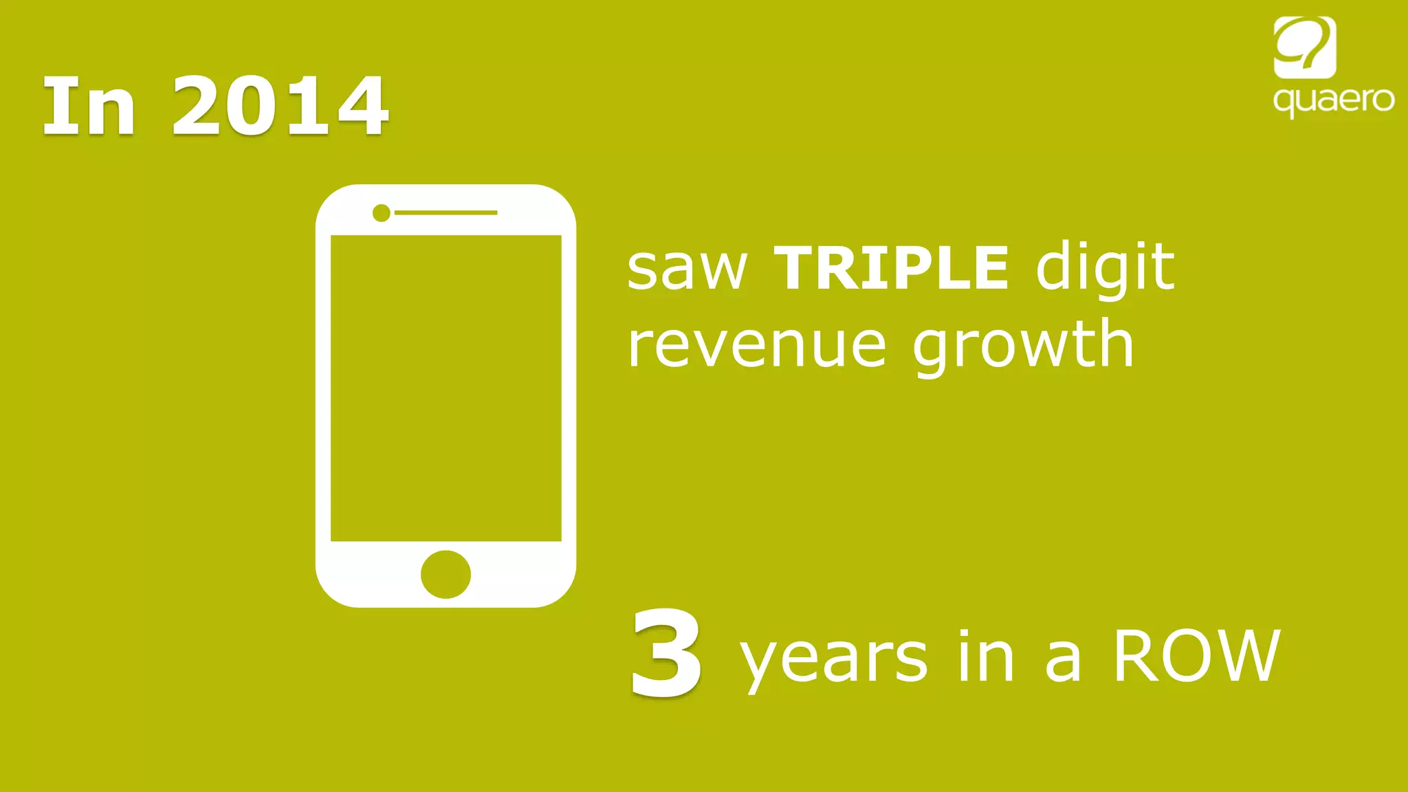 In 2014
3
saw TRIPLE digit
revenue growth
years in a ROW
 