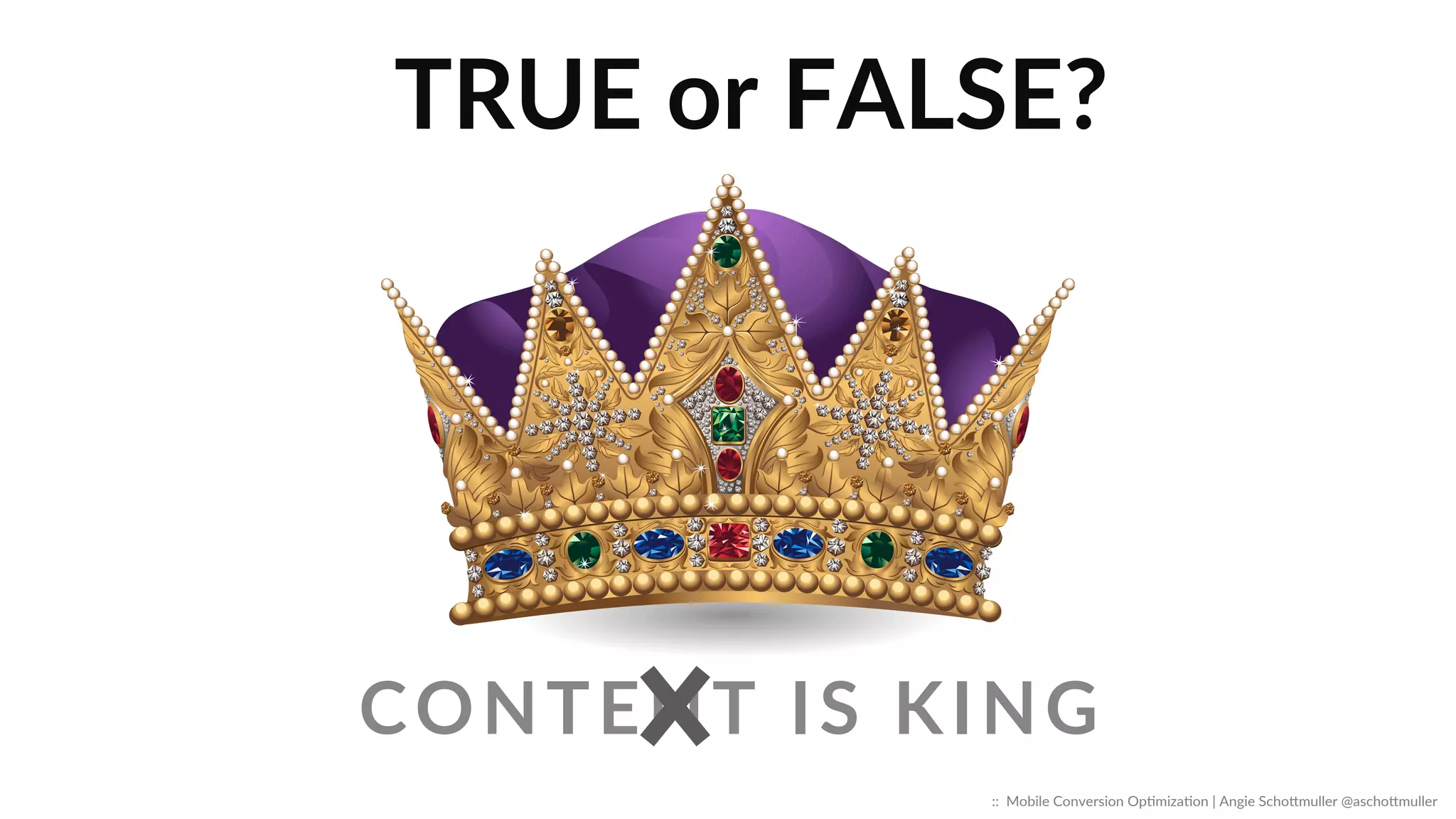    TRUE  or  FALSE?  
CONTENT  IS  KING  
::    Mobile  Conversion  OpCmizaCon  |  Angie  SchoJmuller  @aschoJmuller  
 