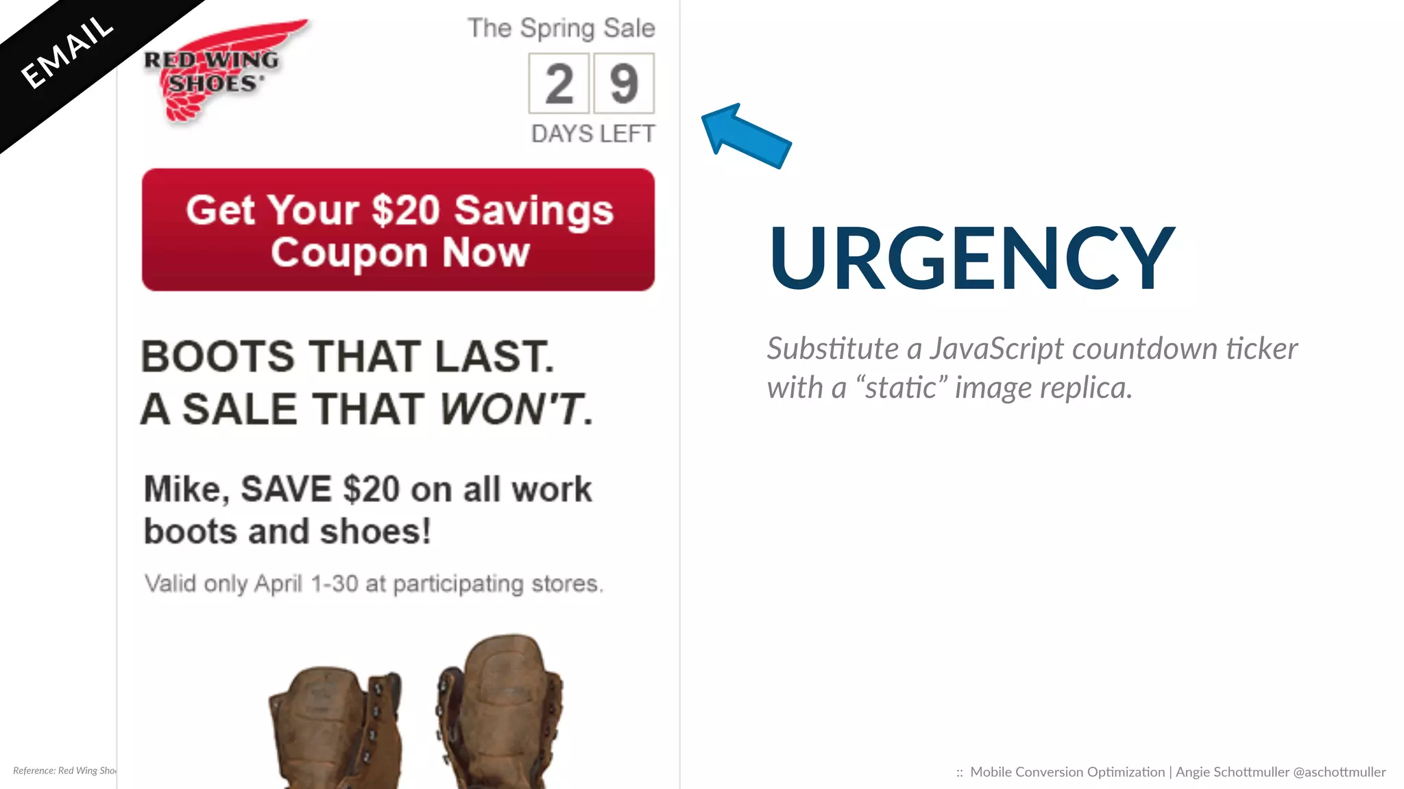 Reference:  Red  Wing  Shoes  Spring  Sale  2015   ::    Mobile  Conversion  OpCmizaCon  |  Angie  SchoJmuller  @aschoJmuller  
 