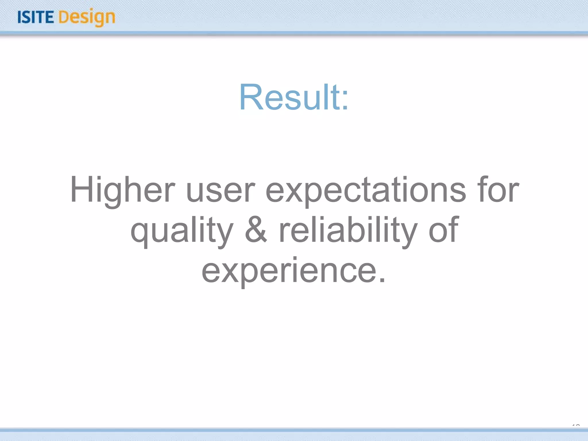 Result: Higher user expectations for quality & reliability of experience. 