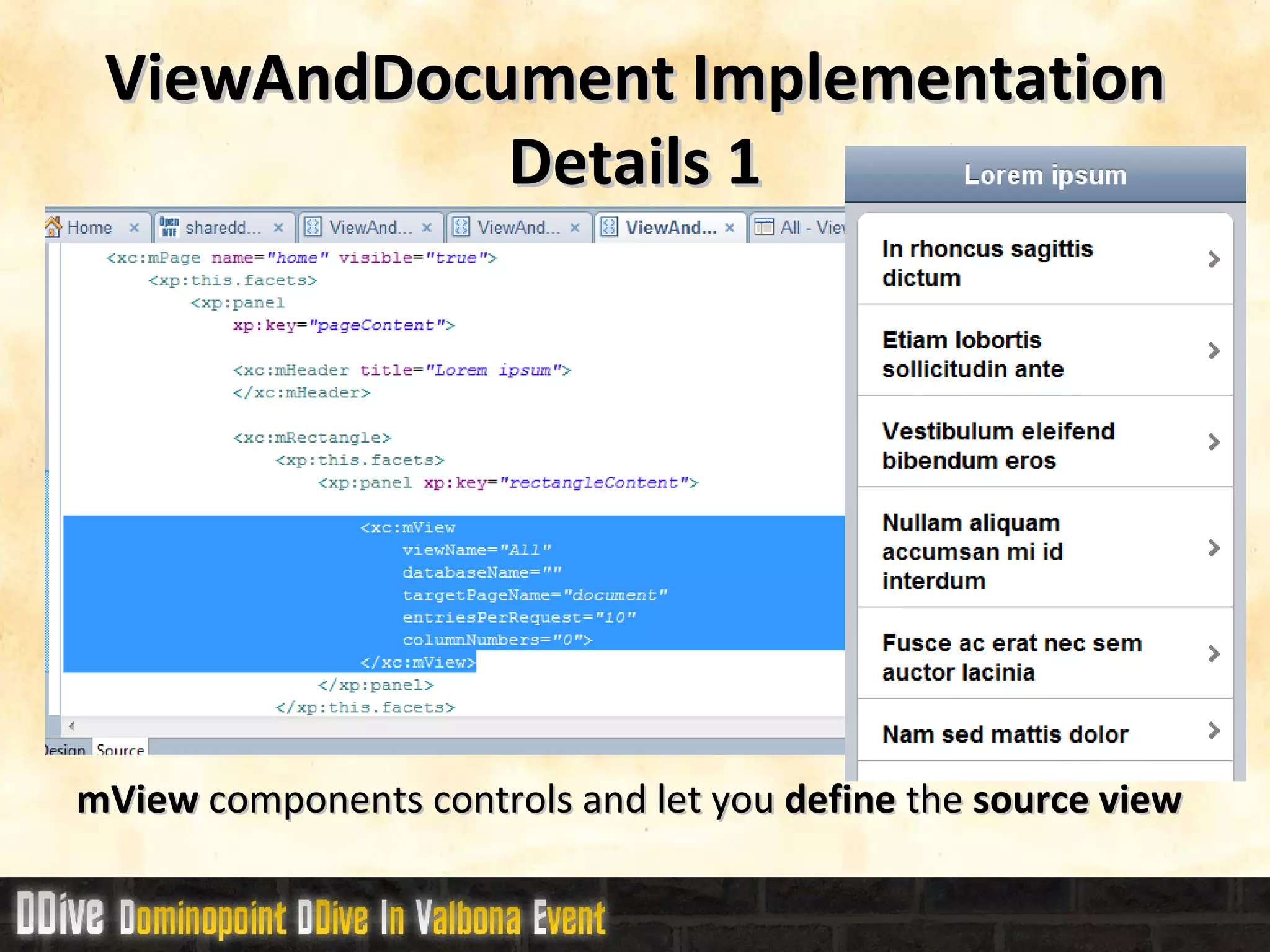ViewAndDocument Implementation Details 1 mView  components controls and let you  define  the  source view 