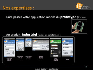 Faire passez votre application mobile du  prototype   (iPhone)  Au produit  industriel  (toutes les plateformes)  : Nos expertises : 