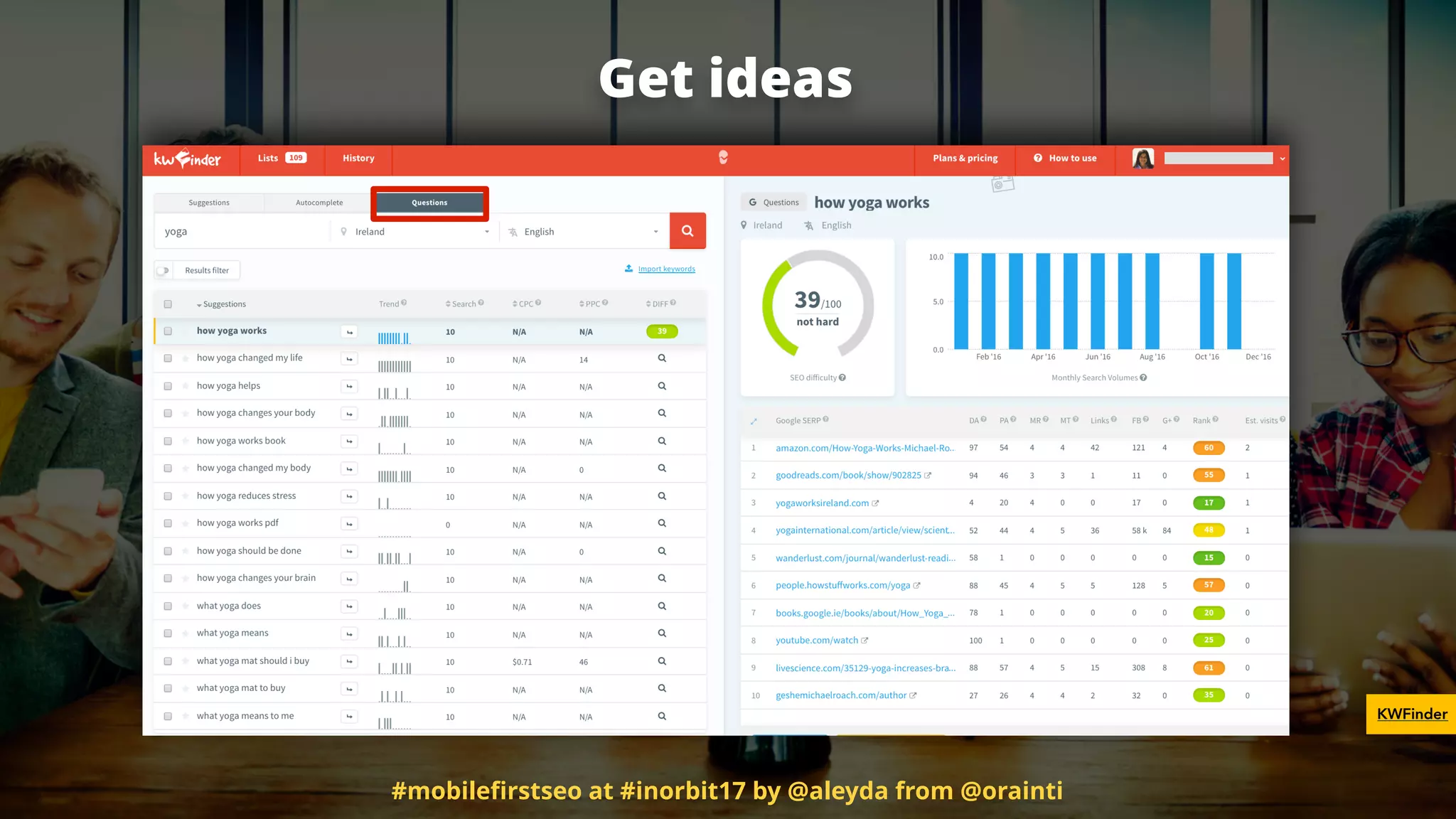 Get ideas
KWFinder
#mobileﬁrstseo at #inorbit17 by @aleyda from @orainti
 