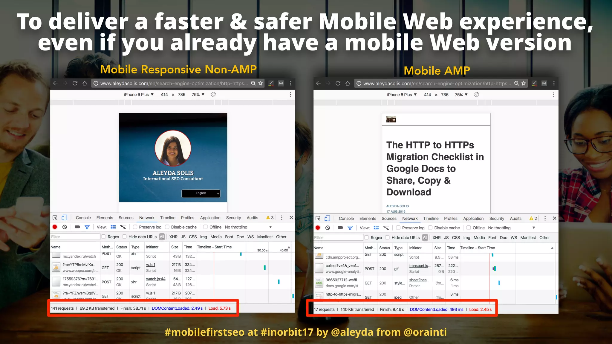 Mobile Responsive Non-AMP Mobile AMP
To deliver a faster & safer Mobile Web experience,
even if you already have a mobile Web version
#mobileﬁrstseo at #inorbit17 by @aleyda from @orainti
 