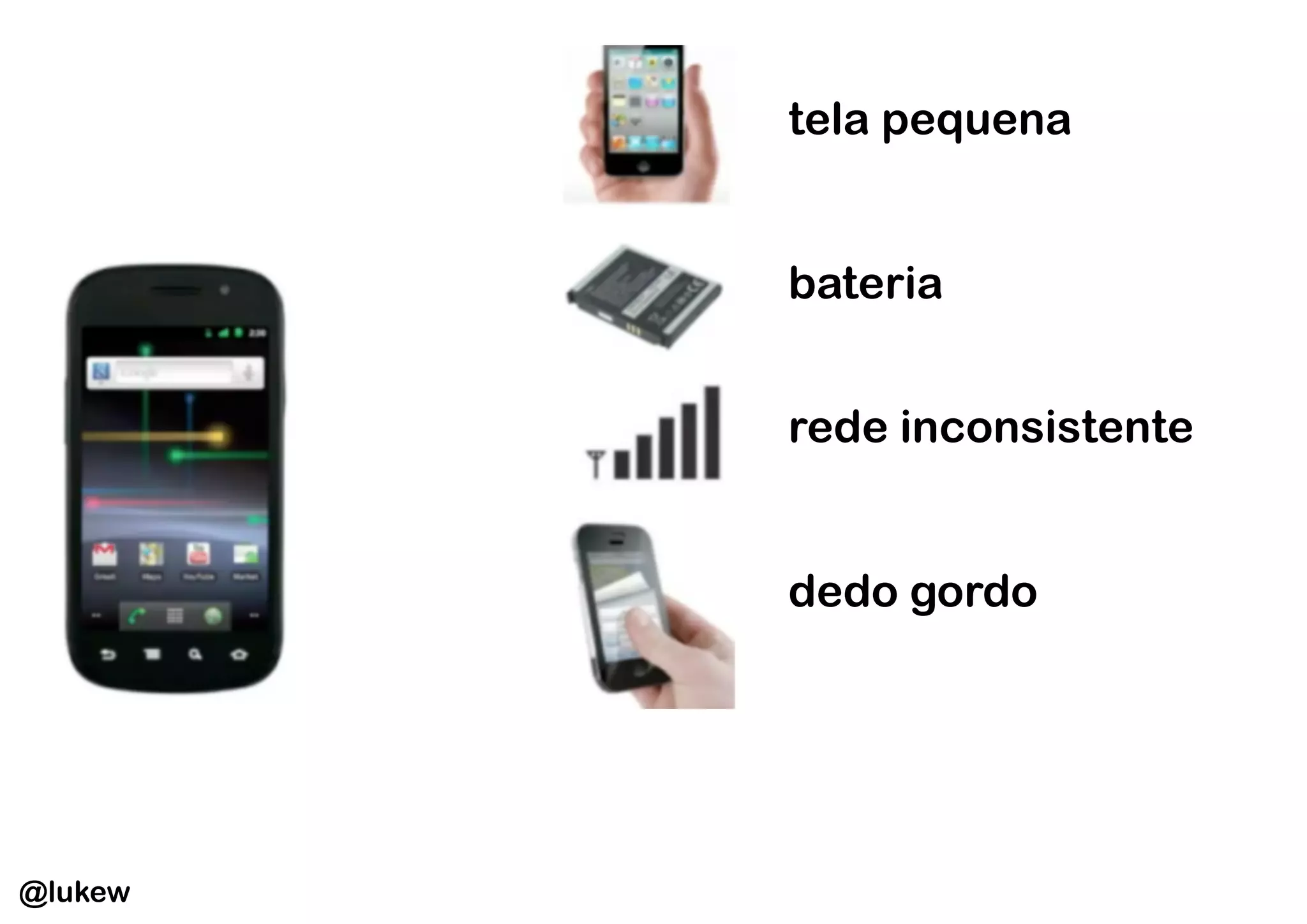 tela pequena


         bateria


         rede inconsistente


         dedo gordo




@lukew
 