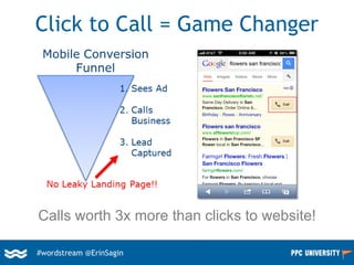 #wordstream @ErinSagin
Click to Call = Game Changer
Calls worth 3x more than clicks to website!
 