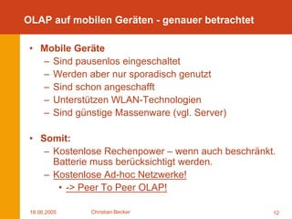 Mobile OLAP Optimierungen mittels Ad-hoc Netzwerken