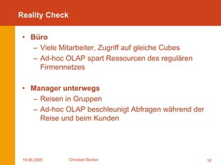 Mobile OLAP Optimierungen mittels Ad-hoc Netzwerken