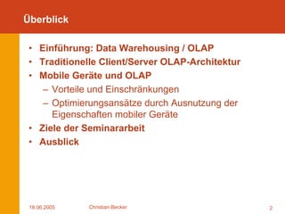 Mobile OLAP Optimierungen mittels Ad-hoc Netzwerken