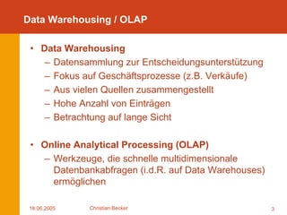 Mobile OLAP Optimierungen mittels Ad-hoc Netzwerken