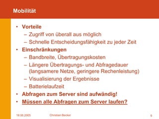 Mobile OLAP Optimierungen mittels Ad-hoc Netzwerken