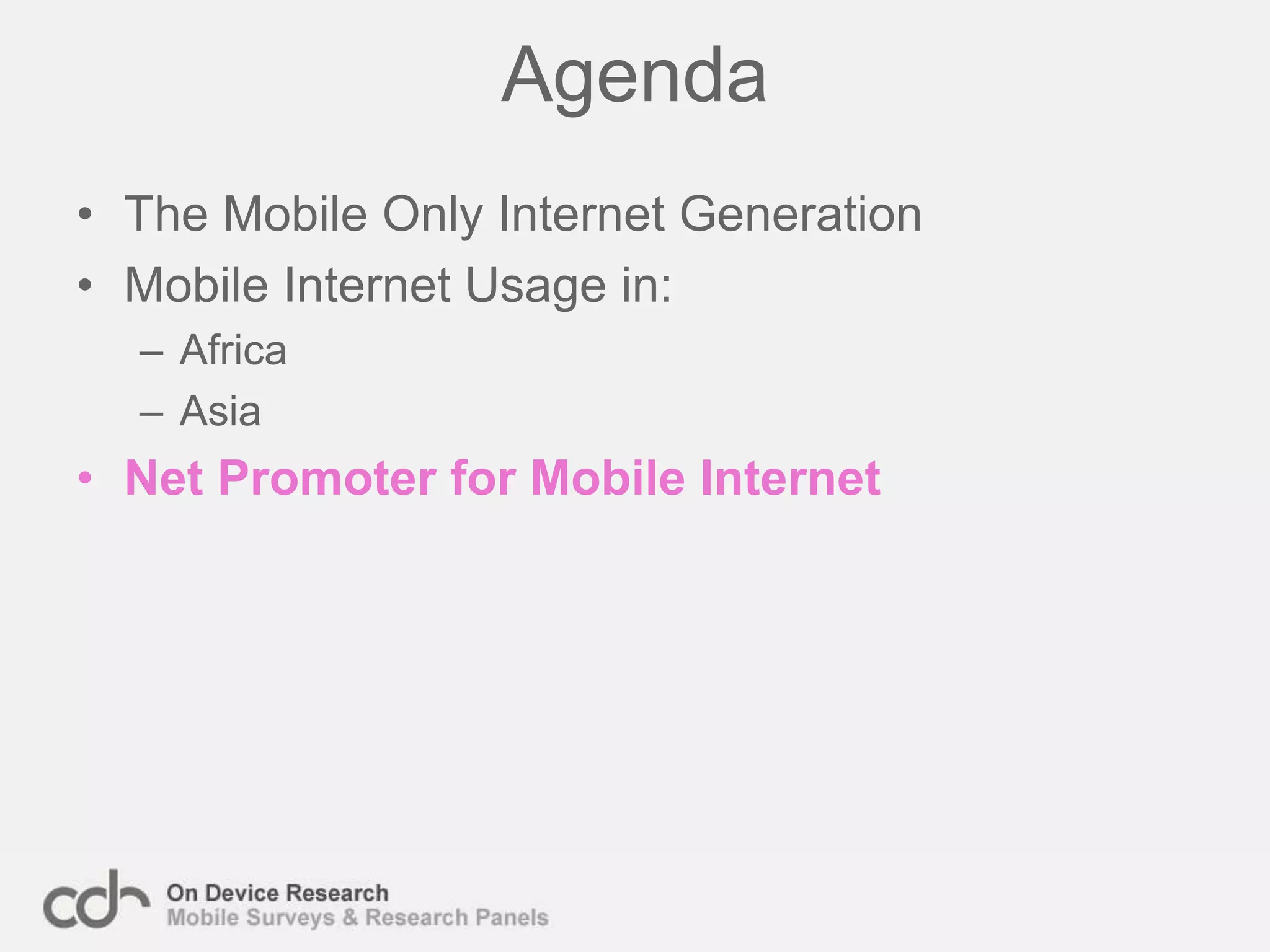 66% of Kenyan ‘mobile only’ users download mobile musicWith limited or no access to the desktop Internet for many in Africa, the mobile Internet provides a significant opportunity for media and content companies. 66% of the Kenyan ‘mobile only’ have downloaded music on their mobile, with almost half downloading games and videos.Countries: KenyaDate:  October 2010N= 1009
