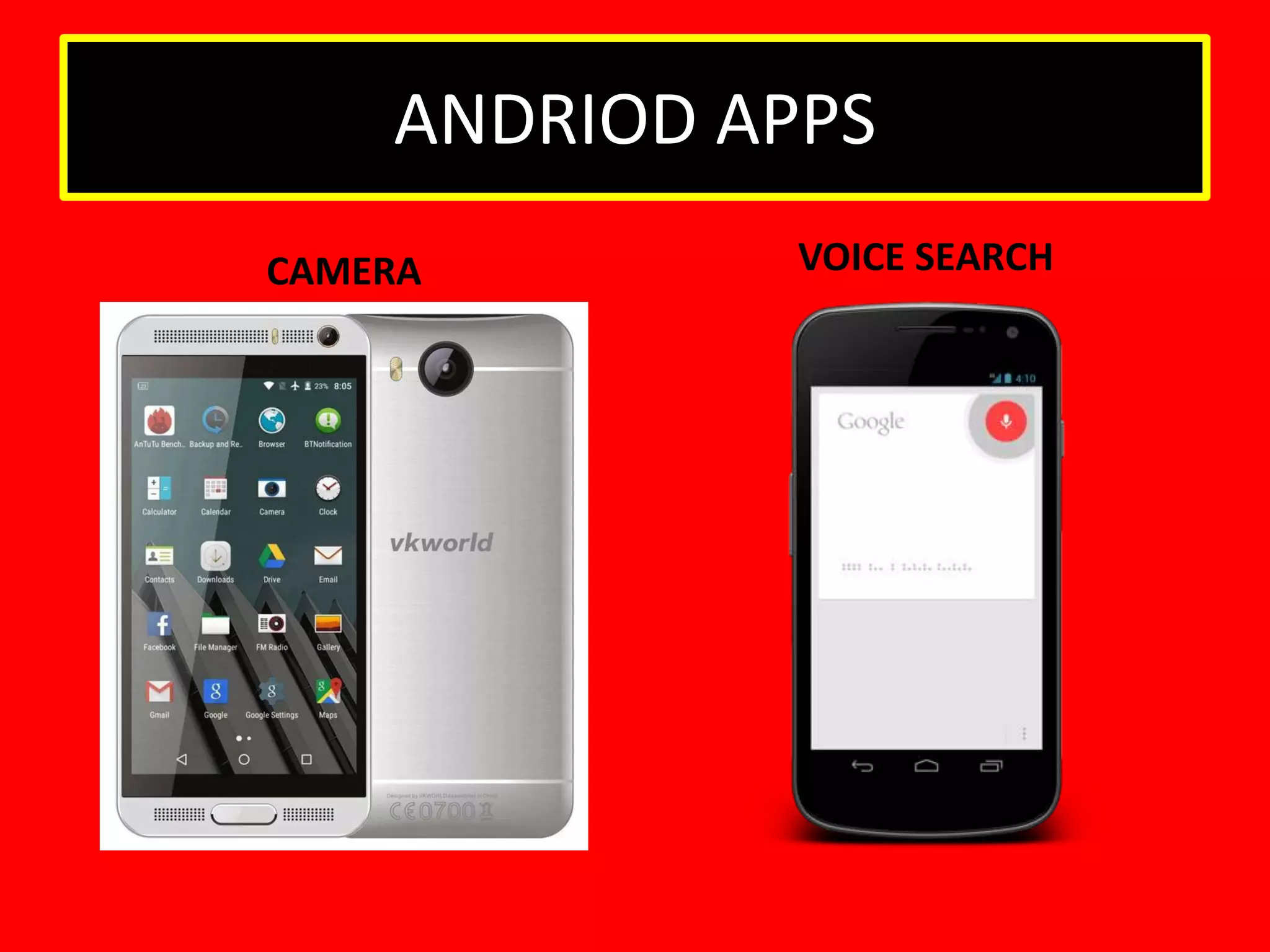 ANDRIOD APPS
CAMERA VOICE SEARCH
 