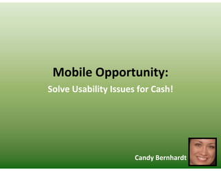 Mobile Opportunity:
Solve Usability Issues for Cash!




                      Candy Bernhardt