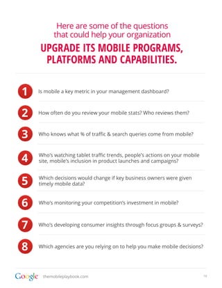 19themobileplaybook.com
Is mobile a key metric in your management dashboard?
Which decisions would change if key business ...
