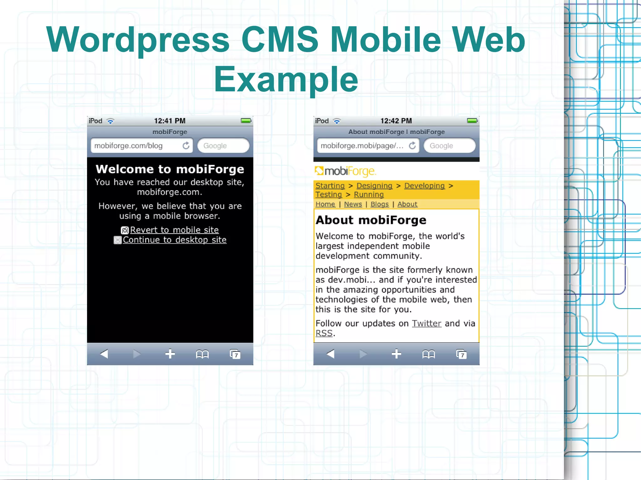 Wordpress CMS Mobile Web
        Example
 