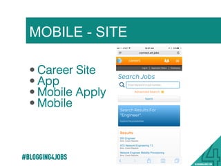 MOBILE - SITE
#BLOGGING4JOBS
• Career Site!
• App !
• Mobile Apply !
• Mobile !
 
